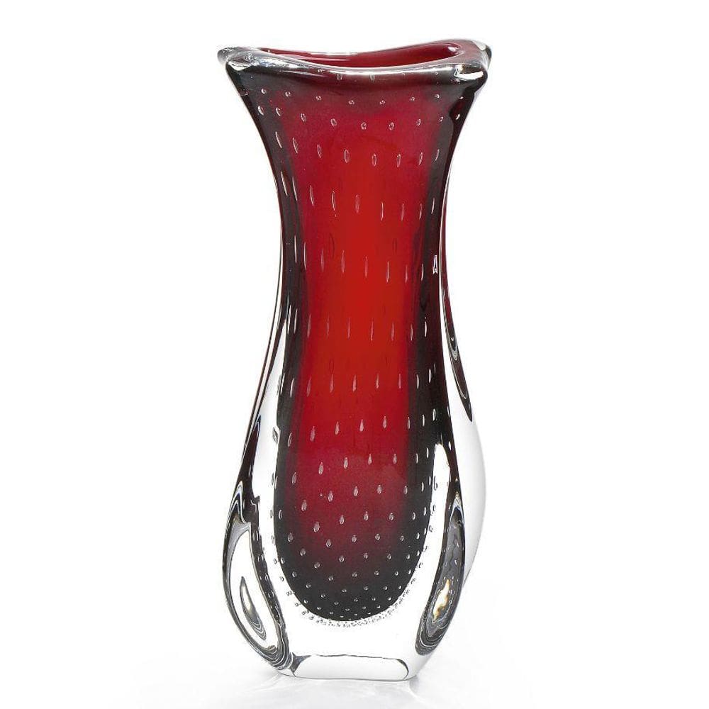 Vaso Em Cristal Murano Vermelho - São Marcos 42Cm