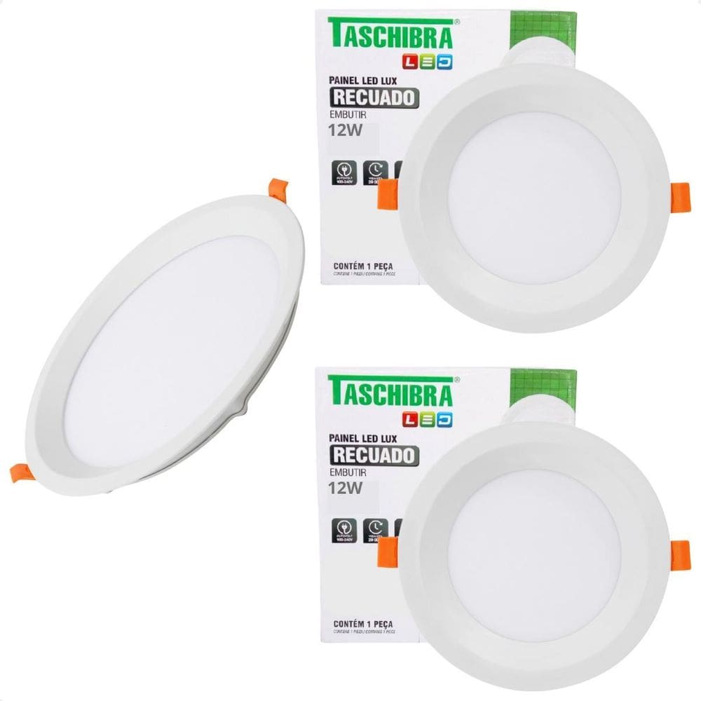 3 Painel De Led Redondo Embutir Recuado 12W Bivolt 6500K