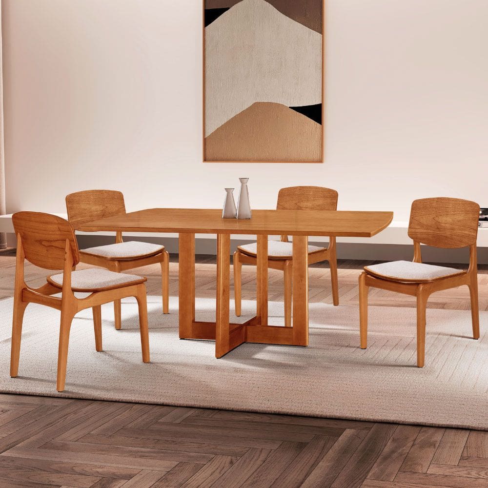 Mesa Patros Tampo 120 Laminado Barril com 4 Cadeiras Malta Gold Moderna Mobília