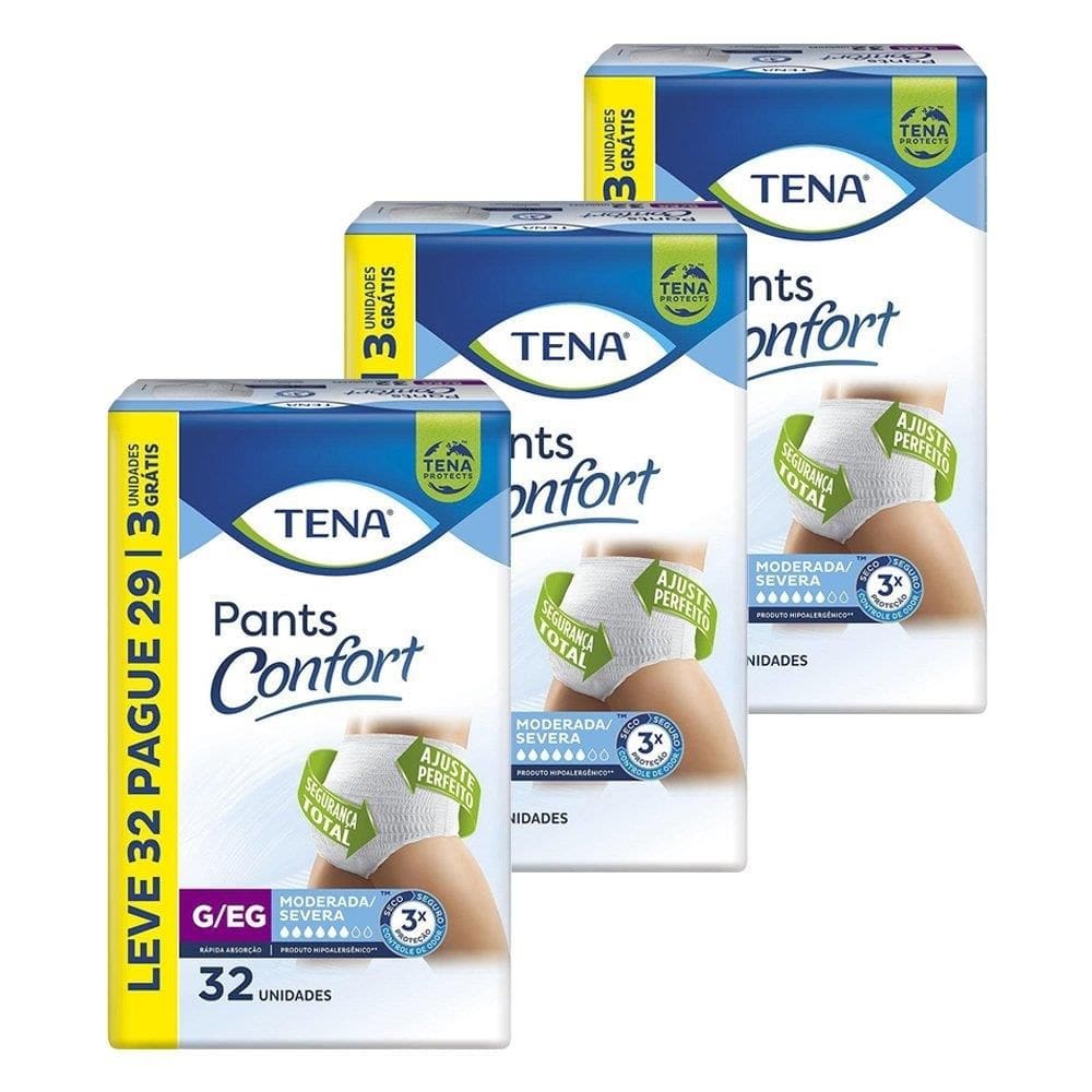 Fralda Descartável Tena para Adulto Pants Confort Tamanho G/EX - 3 Pcts c/ 32 Frald - Tot 96 Tir - Lev 32 Pag 29