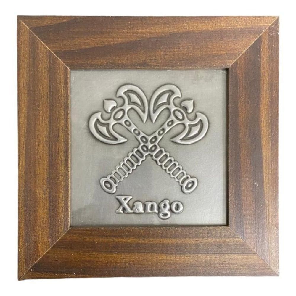Quadro Xangô Machado Cruzado Madeira Imbuia 14,5X14,5Cm