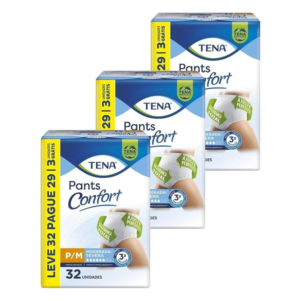 Fralda Descartável Tena para Adulto Pants Confort Tamanho P/M - 3 Pcts c/ 32 Frald - Tot 96 Tir - Lev 32 Pag 29