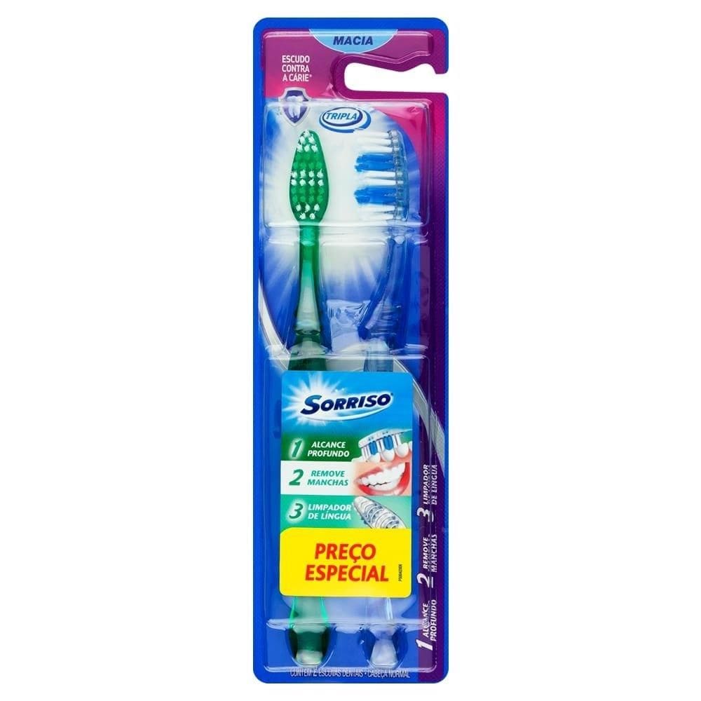 Escova Sorriso Tripla Ação Macia - Embalagem com 2 Unidades