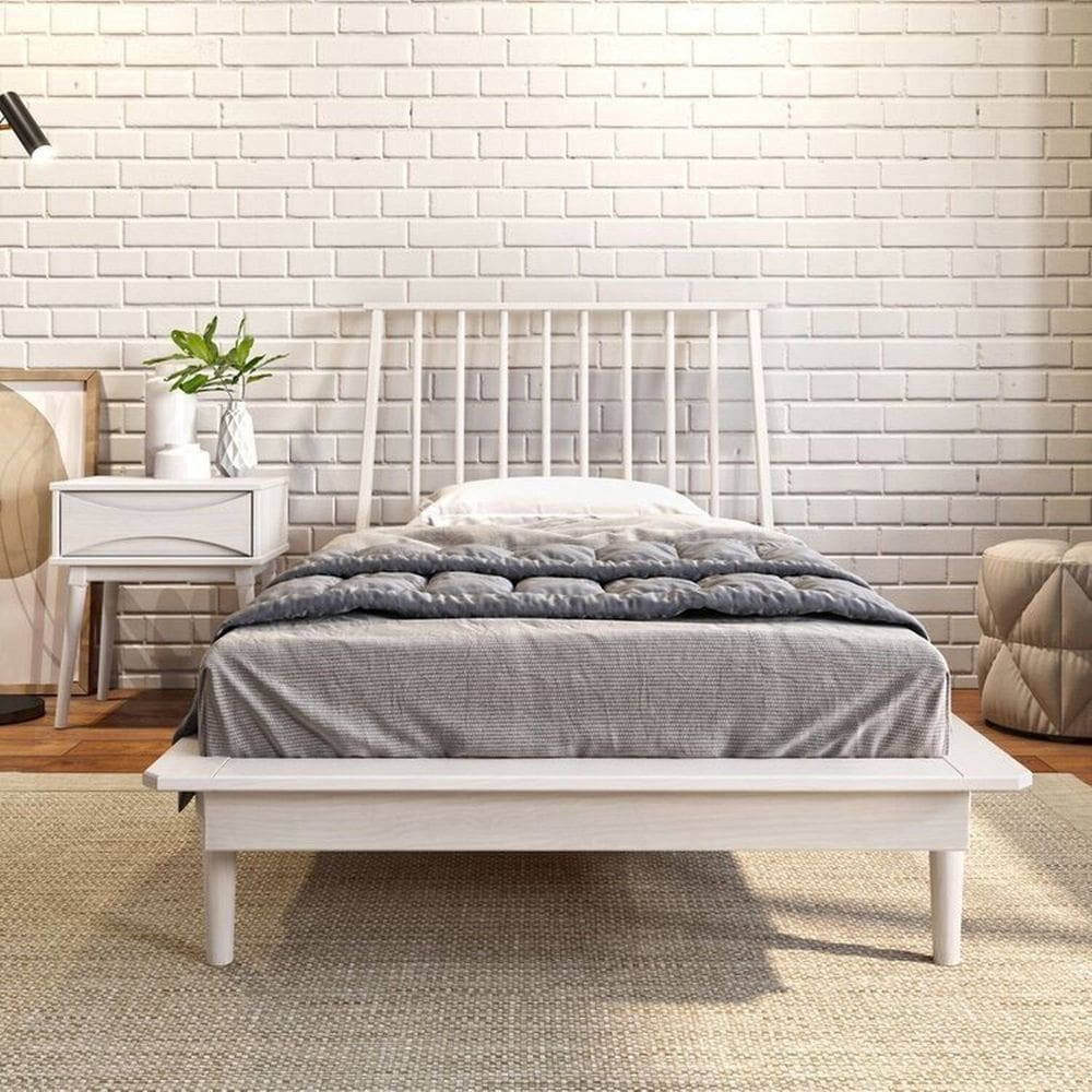 Cama de Solteiro + 1 Mesa de Cabeceira Nordik Branco Lavado