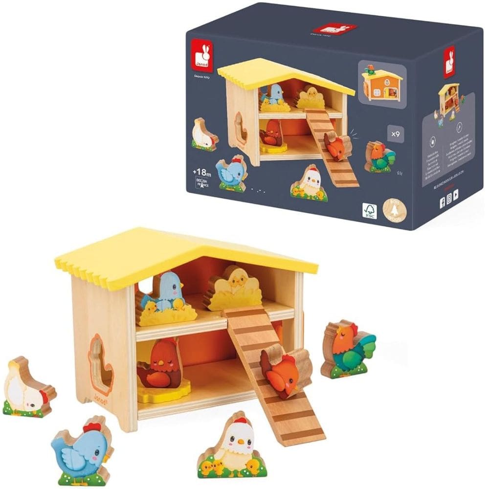 Brinquedo Meu Primeiro Galinheiro em Madeira Kit Educativo Infantil - Janod