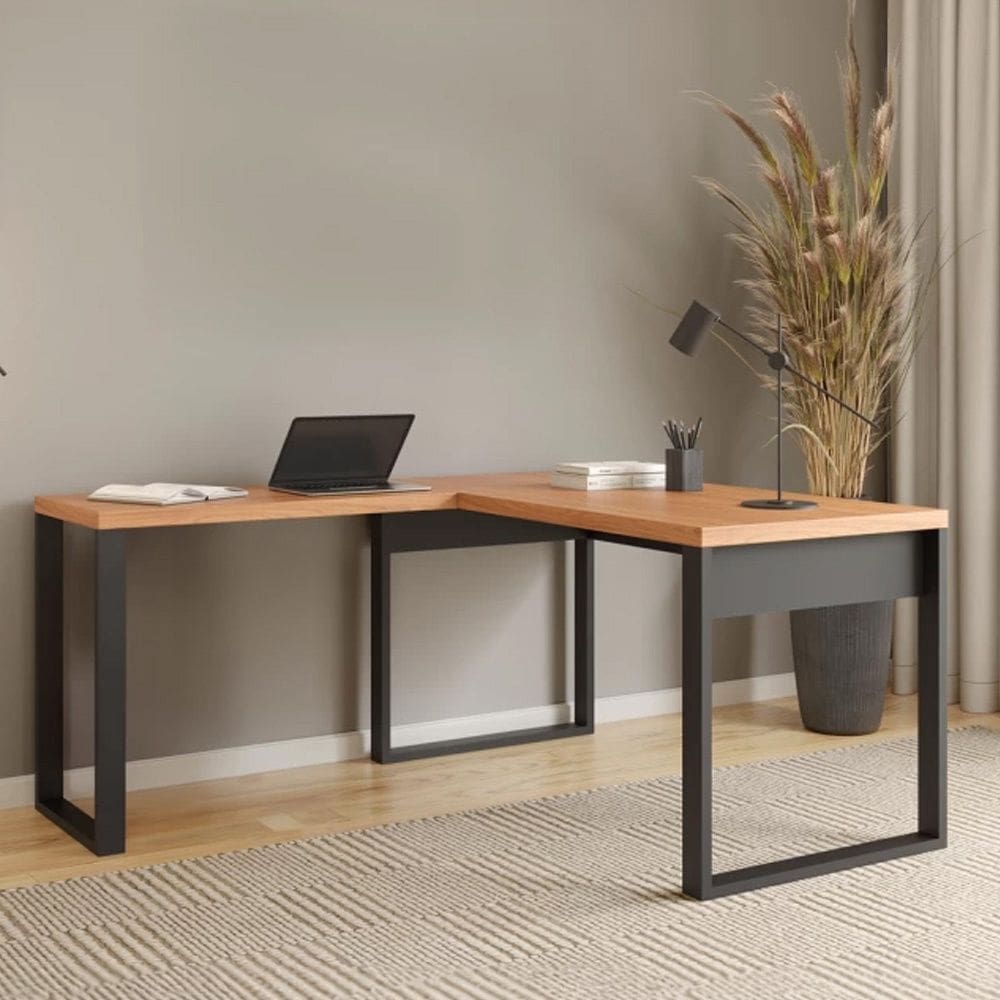 Mesa para Escritório 100% MDF F22 Estilo Industrial Freijó Preto Fosco Dalla Costa