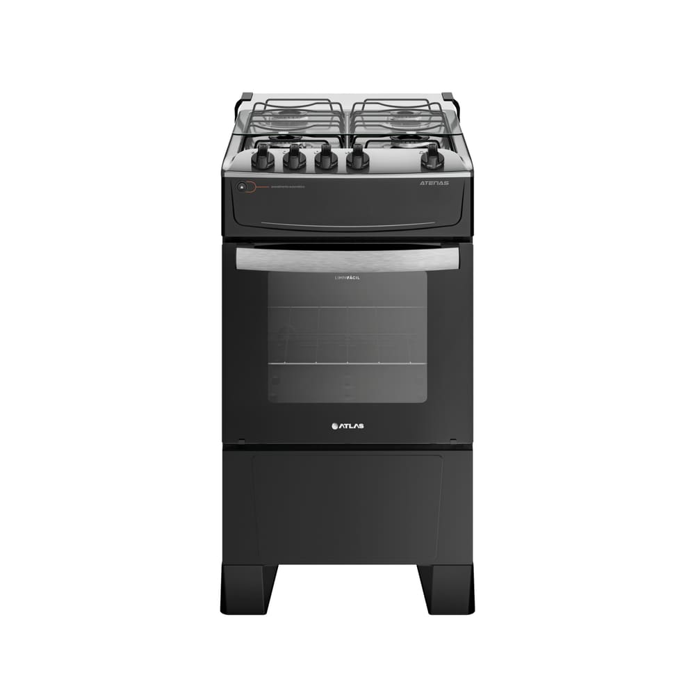 Fogão 4 Bocas Com Mesa Inox Atlas Atenas Bivolt Preto