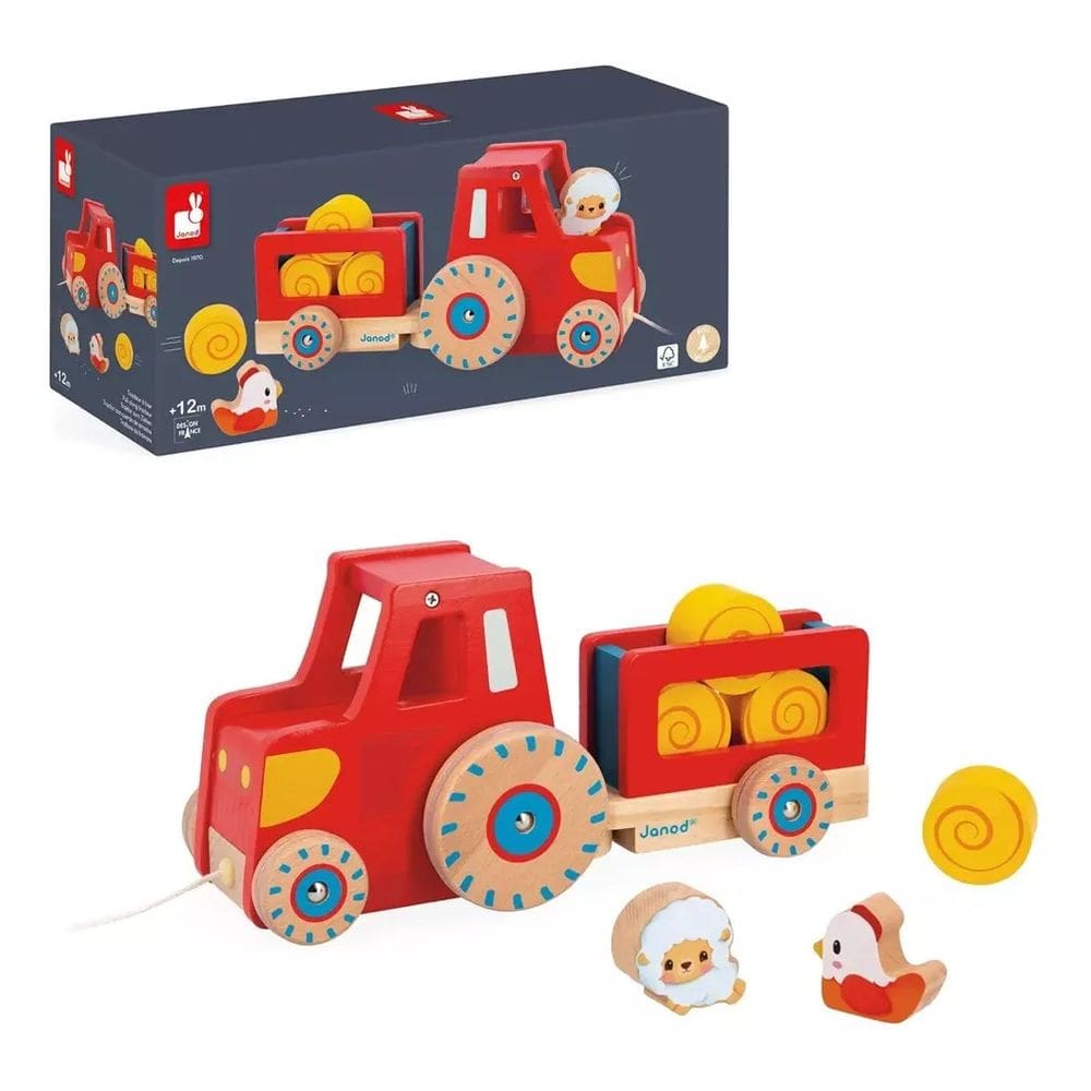 Brinquedo de Puxar Trator Fazenda de Madeira Educativa Brinquedo Infantil - Janod