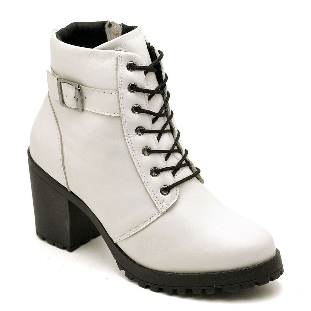 Bota Coturno Cano Curto Haldrys de Couro Lisa com Salto Medio Grosso
