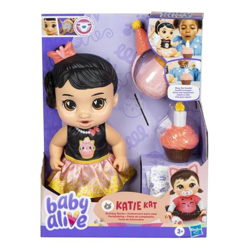 Baby Alive Aniversário Katie Kat Boneca De Cabelos Pretos - Hasbro