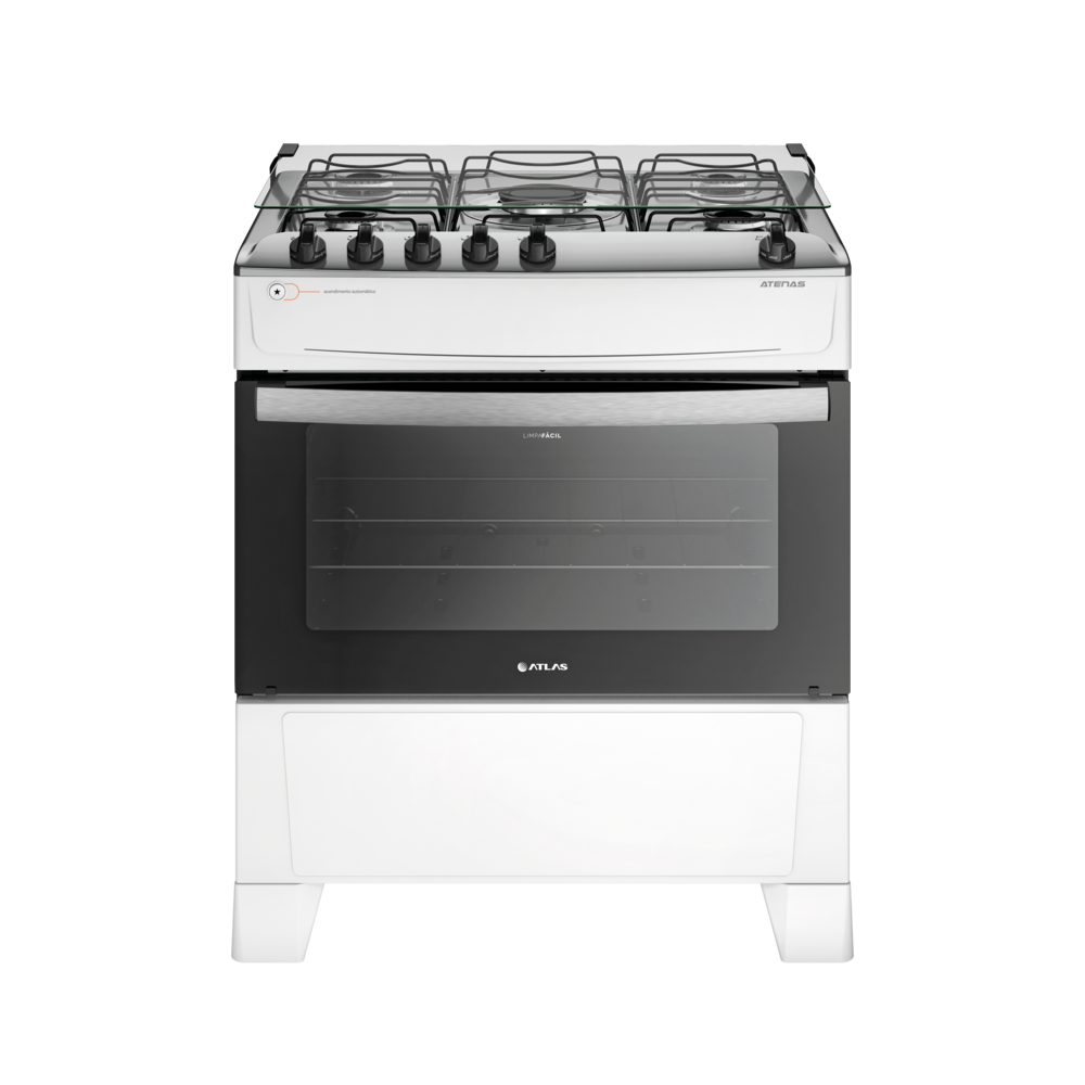 Fogão 5 Bocas Com Mesa Inox Atlas Atenas Branco Bivolt