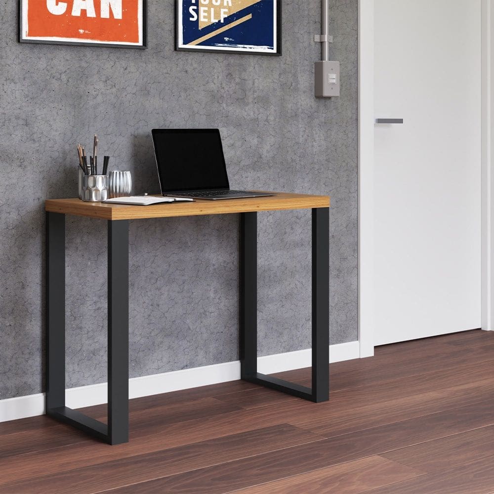 Mesa para Escritório Estilo Industrial F11 em MDF Freijó Preto Fosco Dalla Costa