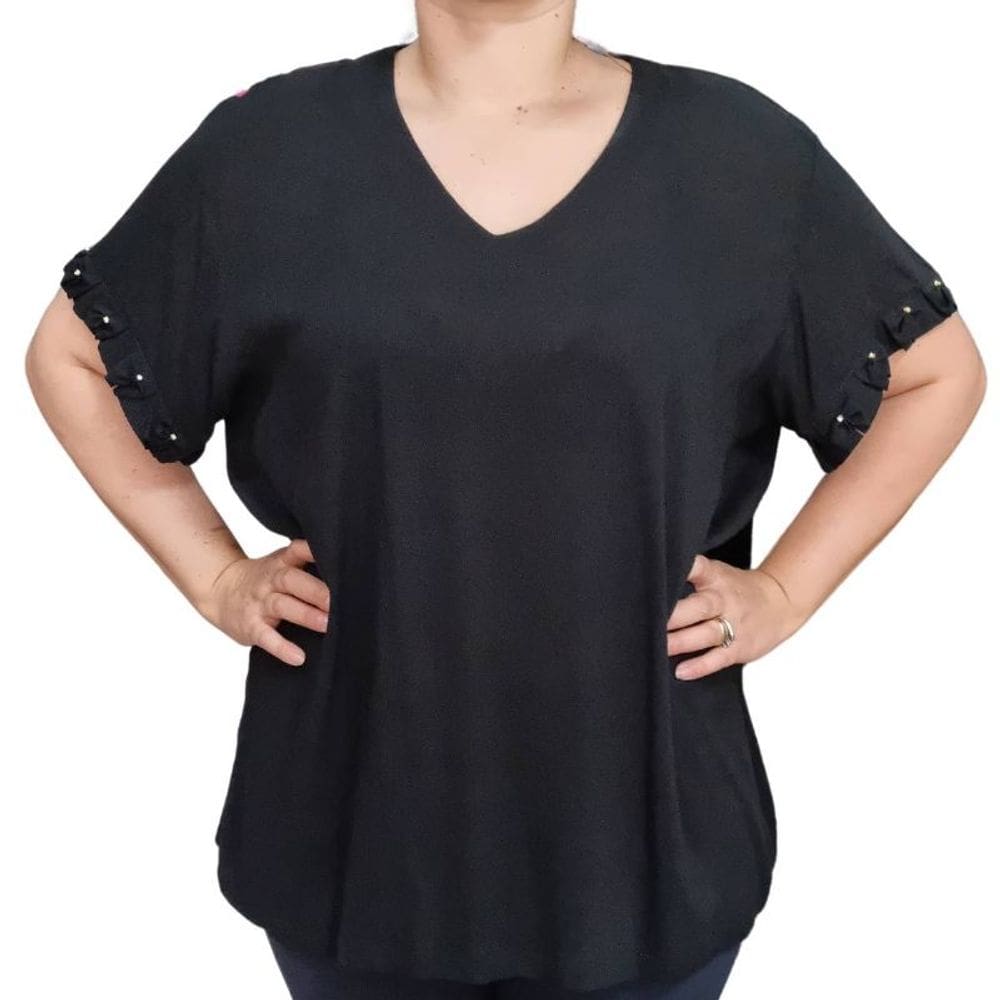 Blusa Feminina Manga Curta Detalhes Laços Plus Size