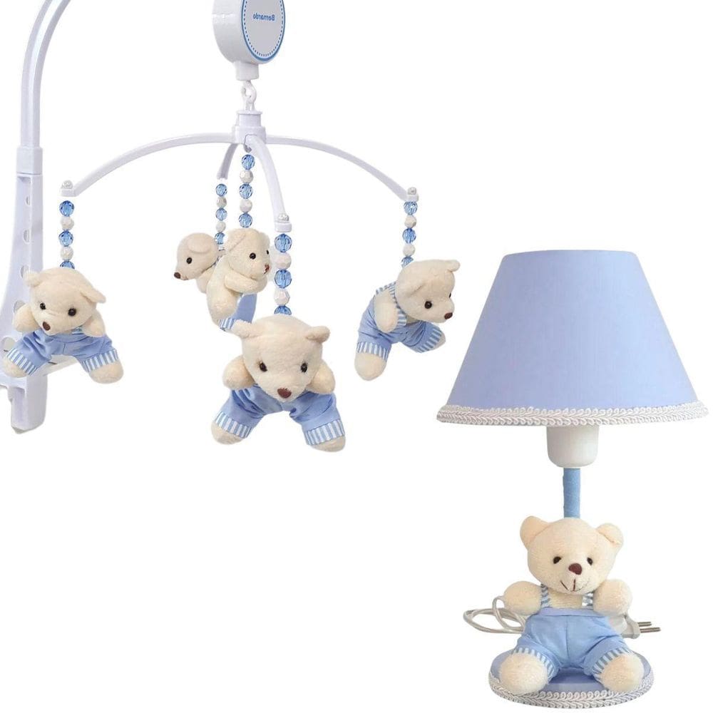 Kit Abajur E Móbile Musical Urso Menino