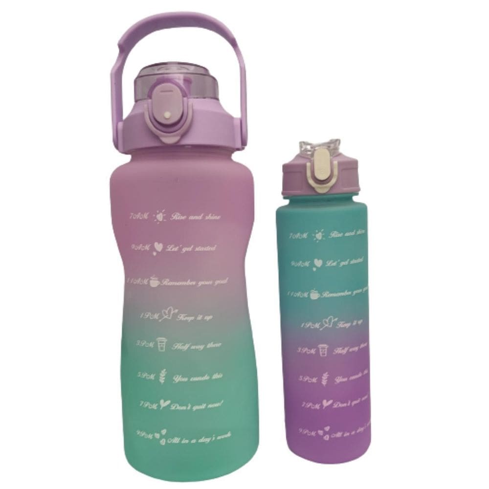 Kit 2 Garrafas Coloridas 2L 900Ml Com Canudo E Adesivos
