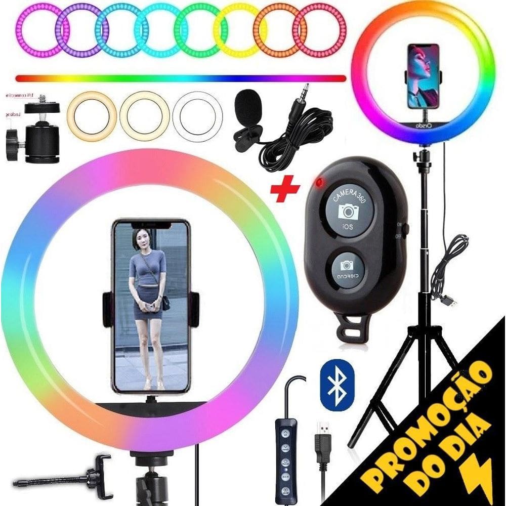 Iluminador Ring Light Anel Luz Led Colorida Rgb Profissional