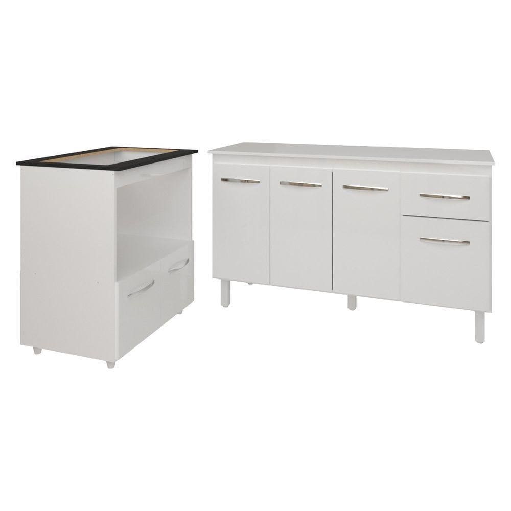 Armário Gabinete Camila 138 Cm Com Tampo Tampão E Balcão Evelyn Para Cooktop 5 Bocas Branco