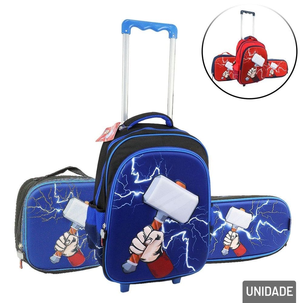 KIT Mochila de Rodas Infantil Martelo 3 Pçs Color - Tudo em Caixa