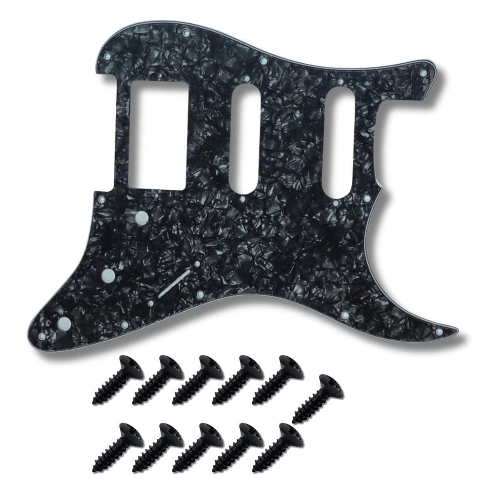 Kit Escudo P Guitarra Strato Hss Bk Pr + 11 Parafuso Preto