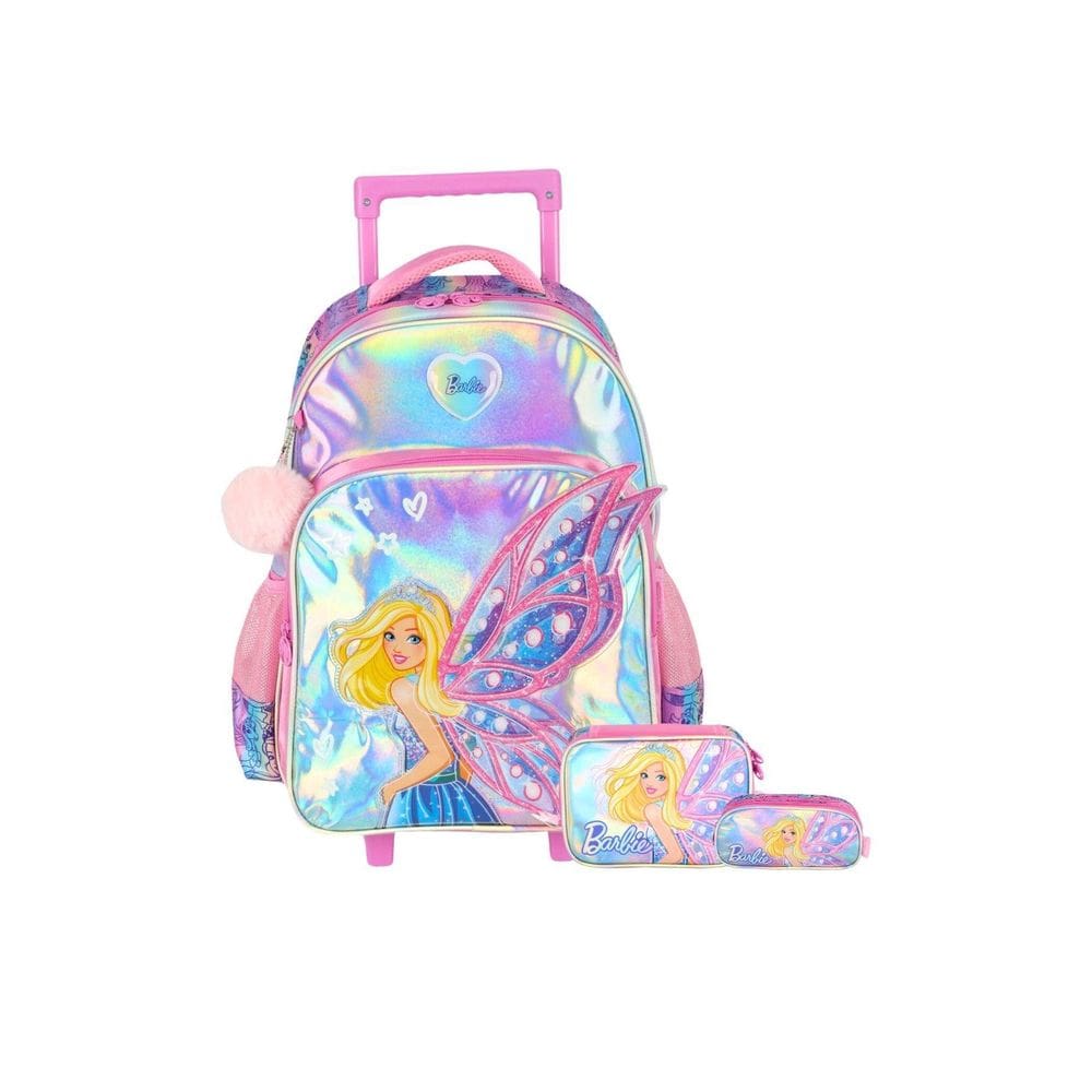 Kit Mochila Rodinha+Estojos Box E Triplo Barbie - Rosa