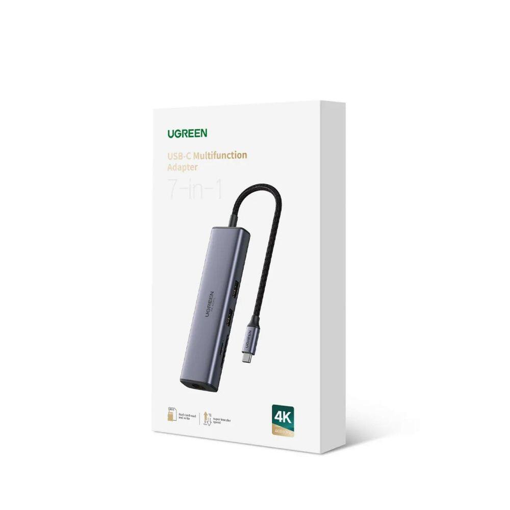 Hub Usb Tipo C 7 Em 1 Hdmi 4K 60Hz Rj45 100W Pd Cartão Sd