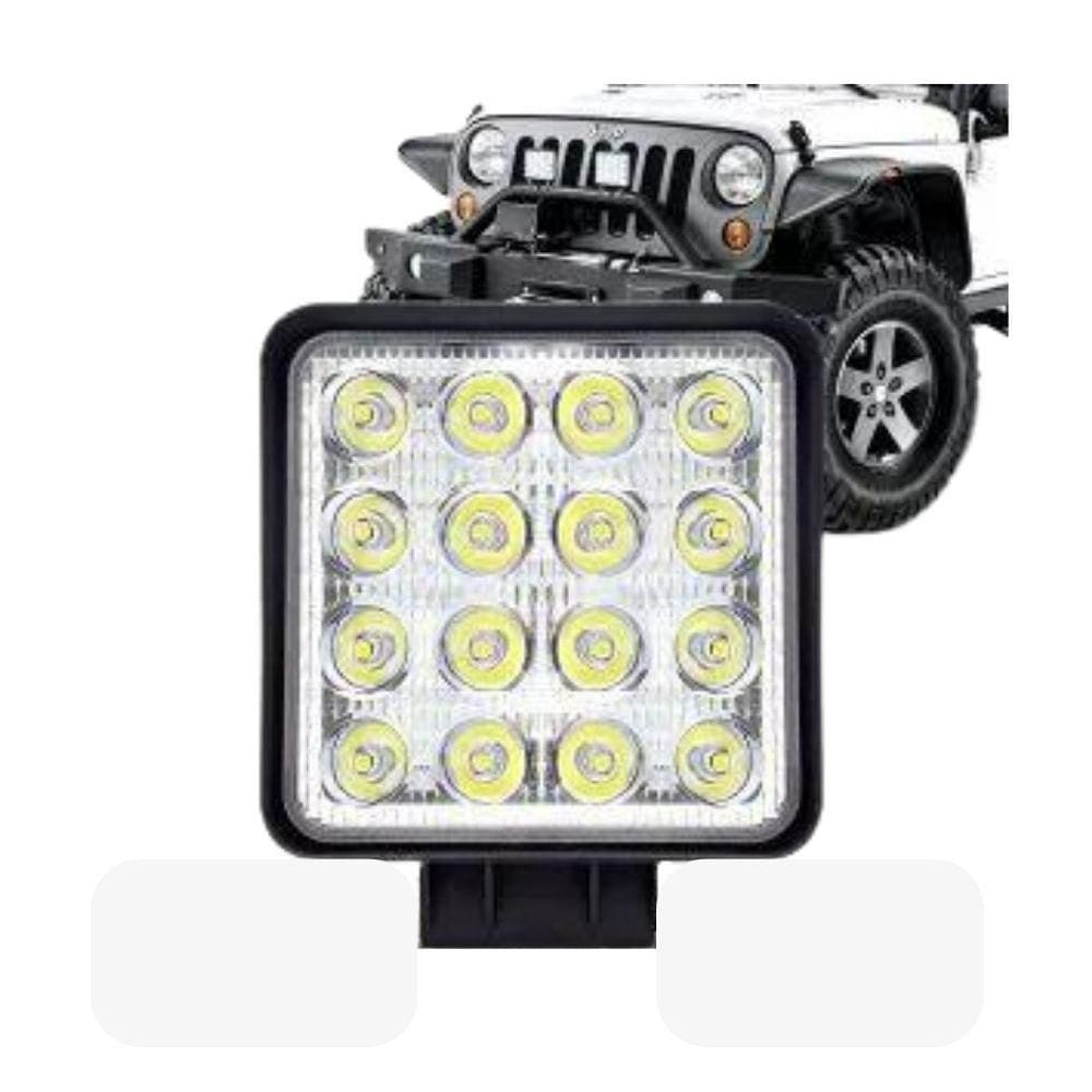 Farol Auxiliar De Led Quadrado 16 Leds Grande 48W Import Und