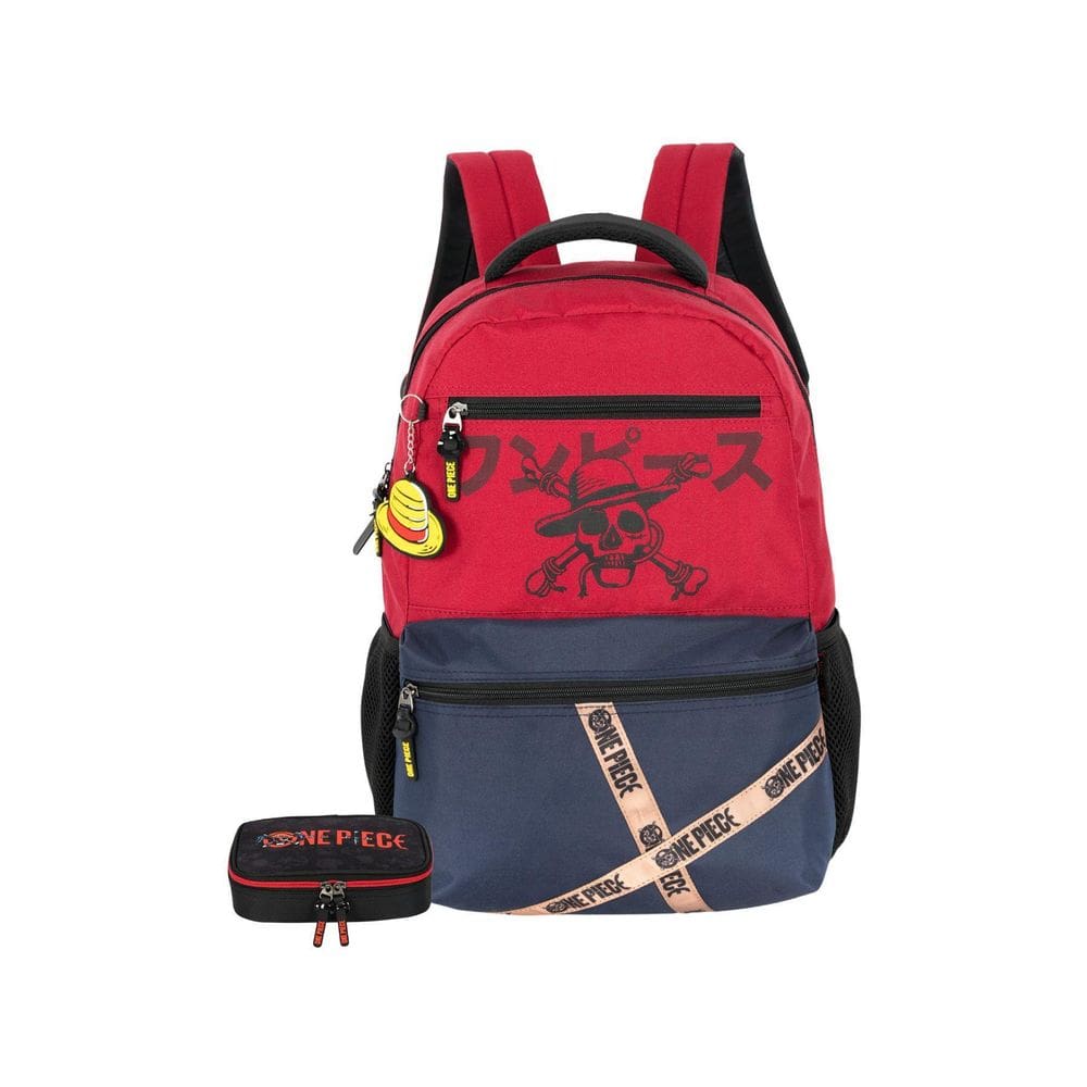 Kit Escolar Mochila Costas + Estojo Box One Piece - Vermelho