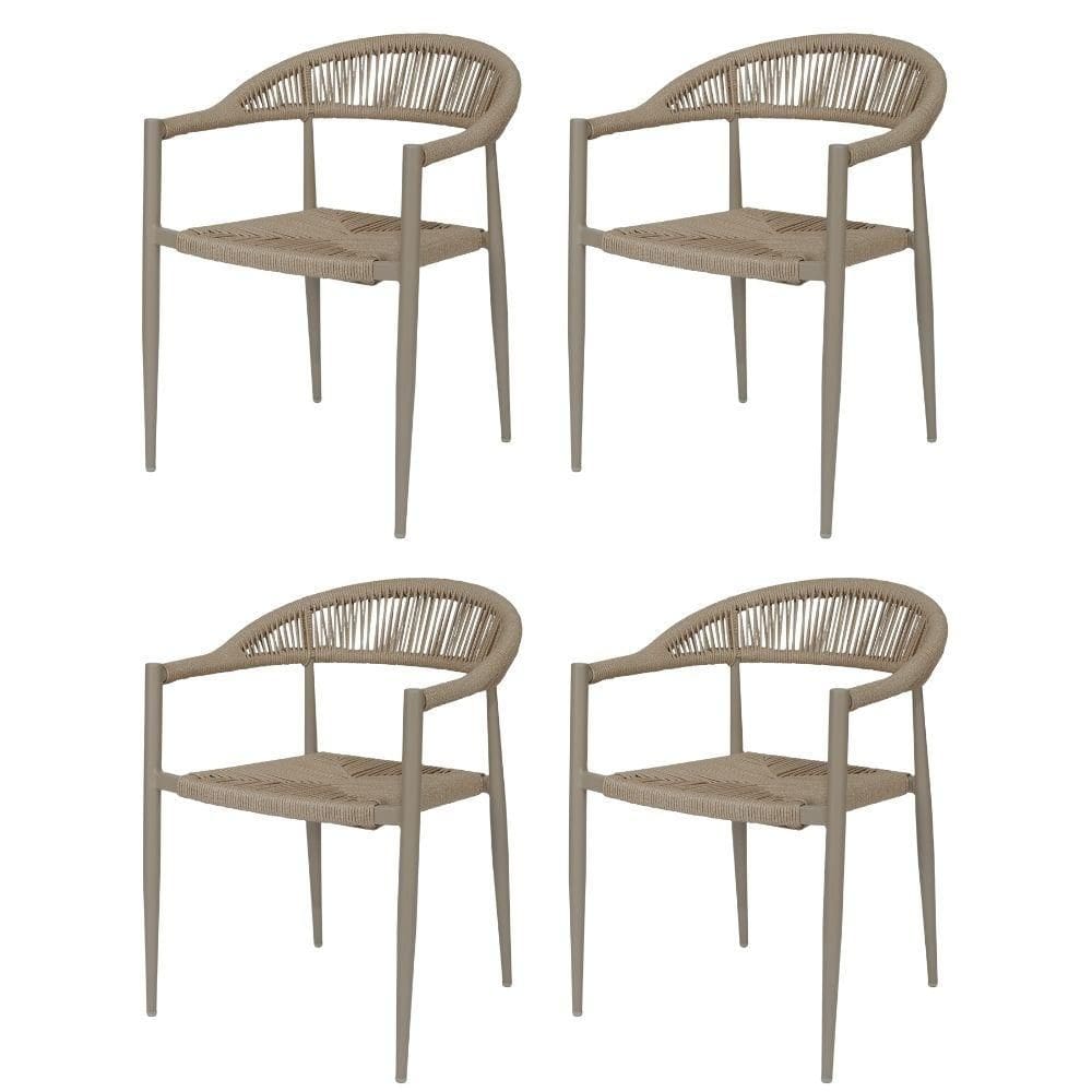 Kit 4 Cadeiras Empilhável Laguna Trancoso Fratini Aluminio Fendi Assento Trama Corda Náutica Fendi