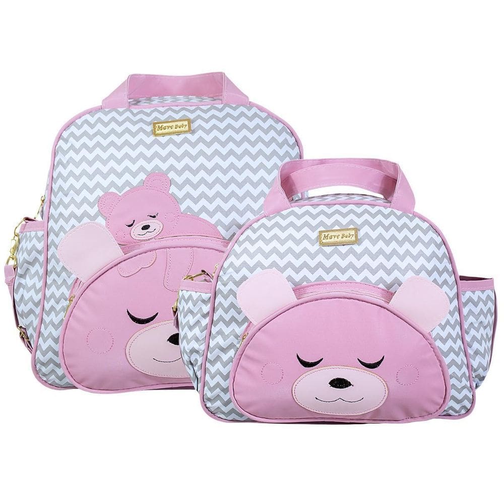 Kit Bolsas Maternidade Mave Baby Bear Premium Cinza E Rosa