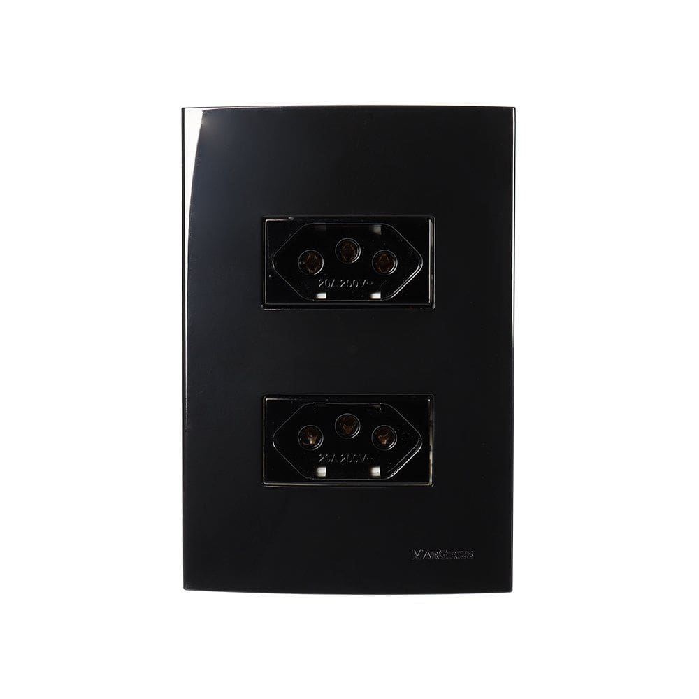 Tomada Dupla MarGirius Sleek 2P+T 20A com Placa 4x2 Preto Ebony