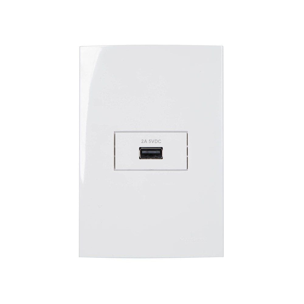 Tomada Carregador USB-A MarGirius Sleek 2A 10W com Placa 4x2 Branca