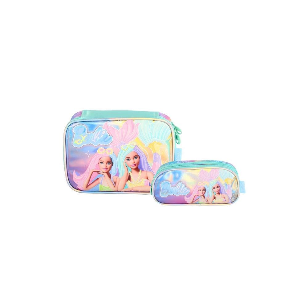 Kit Escolar Estojo Box+Estojo Triplo Barbie Magic - Verde