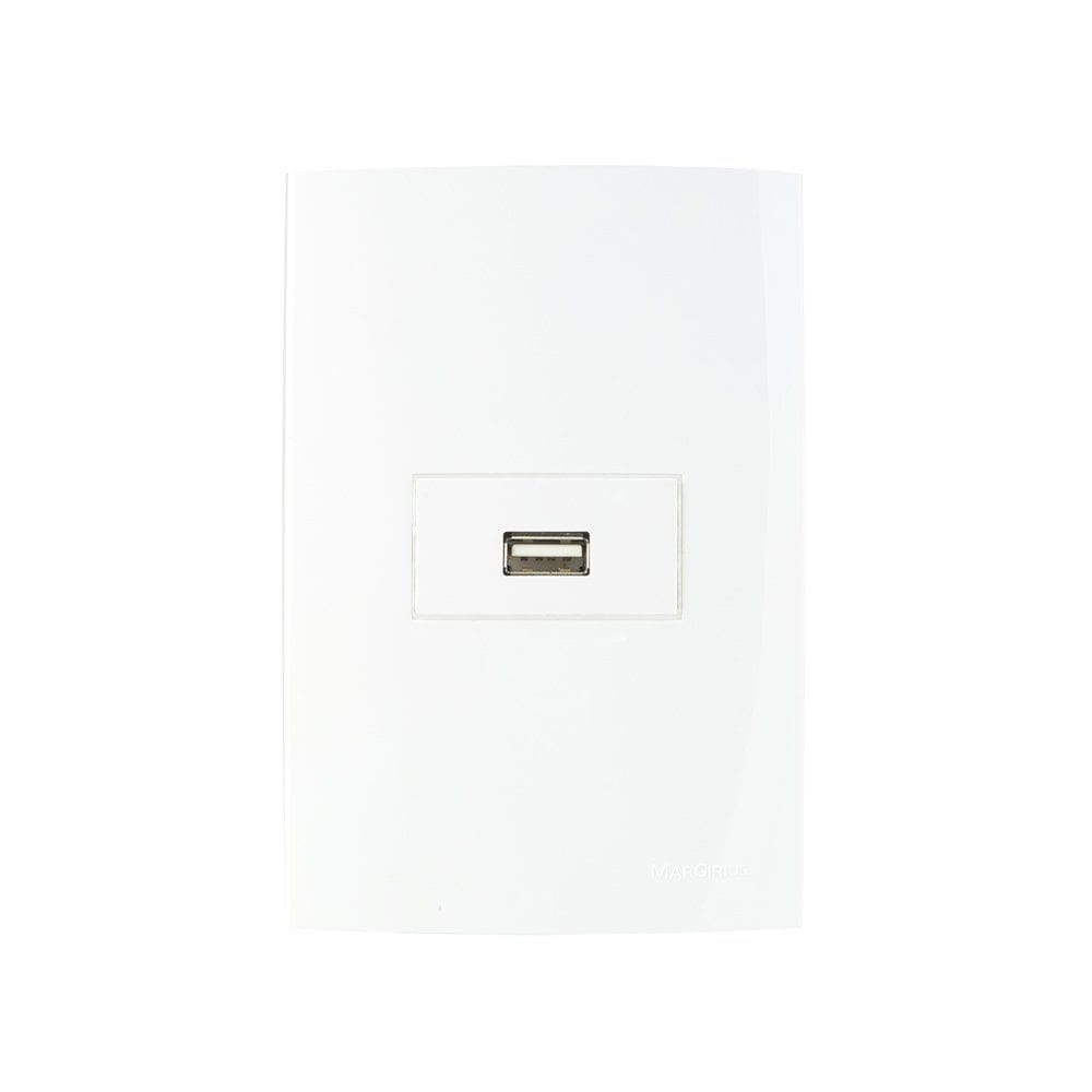 Tomada Carregador USB-A MarGirius Sleek 1A 5W com Placa 4x2 Branca
