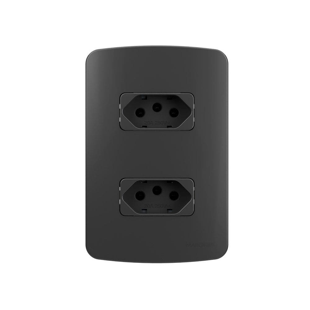 Tomada Dupla MarGirius B3 Colors 2P+T 20A com Placa 4x2 Grafite