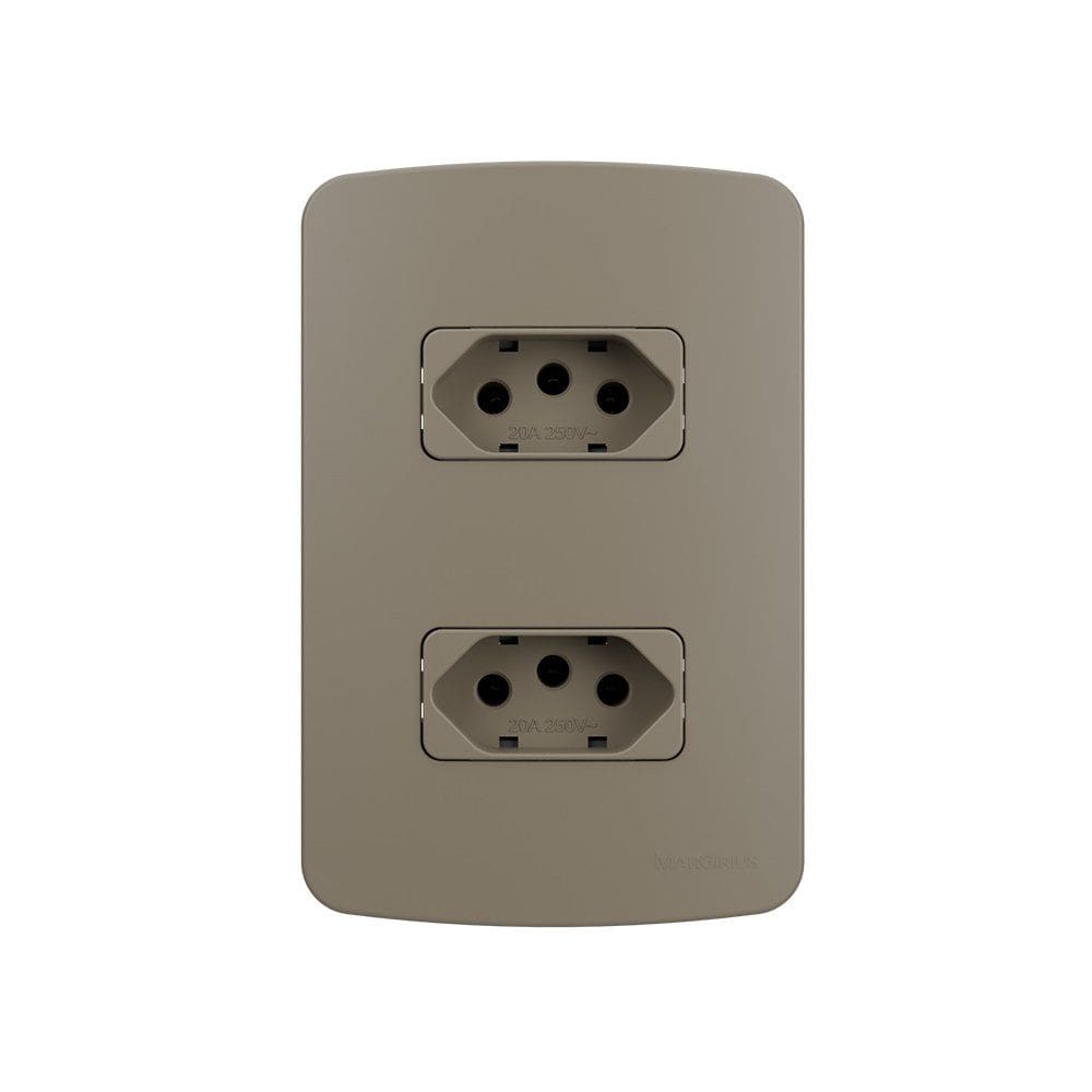 Tomada Dupla MarGirius B3 Colors 2P+T 20A com Placa 4x2 Argila