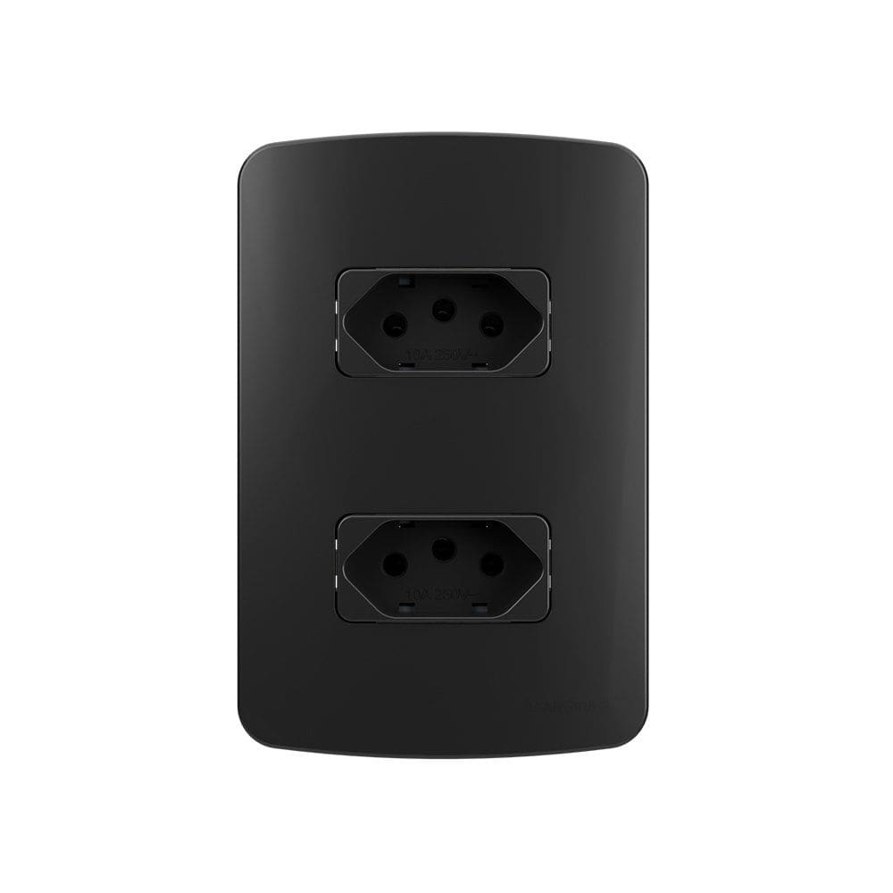 Tomada Dupla MarGirius B3 Colors 2P+T 10A com Placa 4x2 Preto Ebony