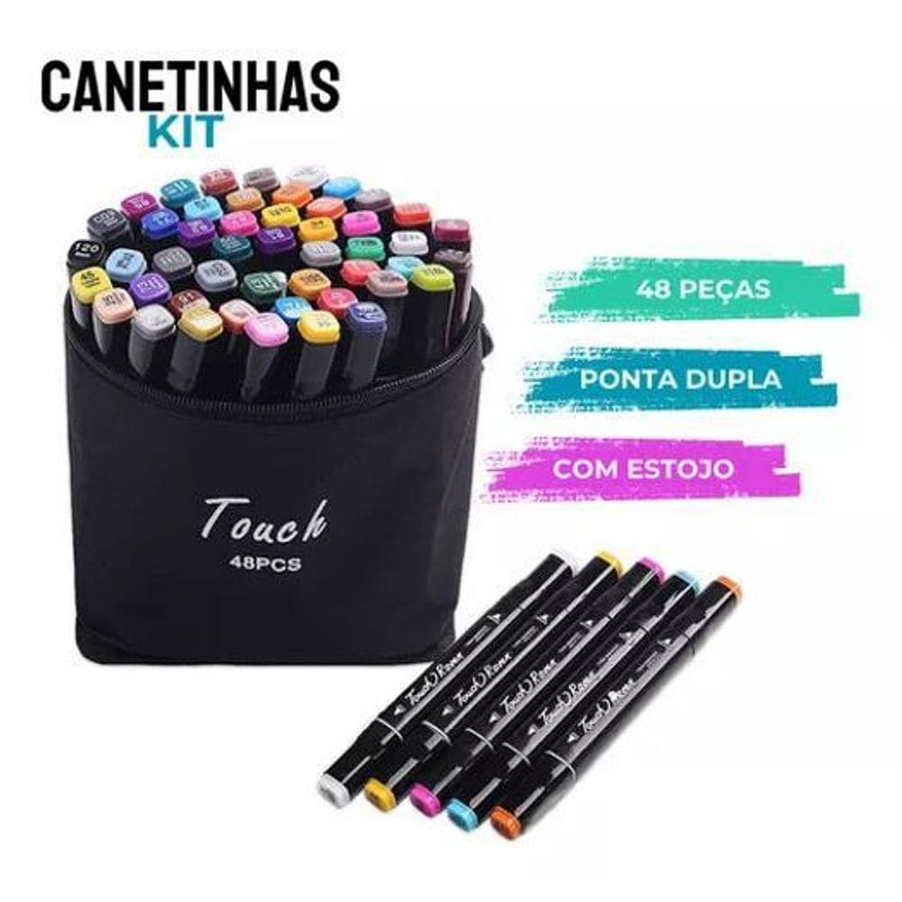 Super Kit Canetinhas Profissional Ponta Dupla 48 Pcs 1Linha