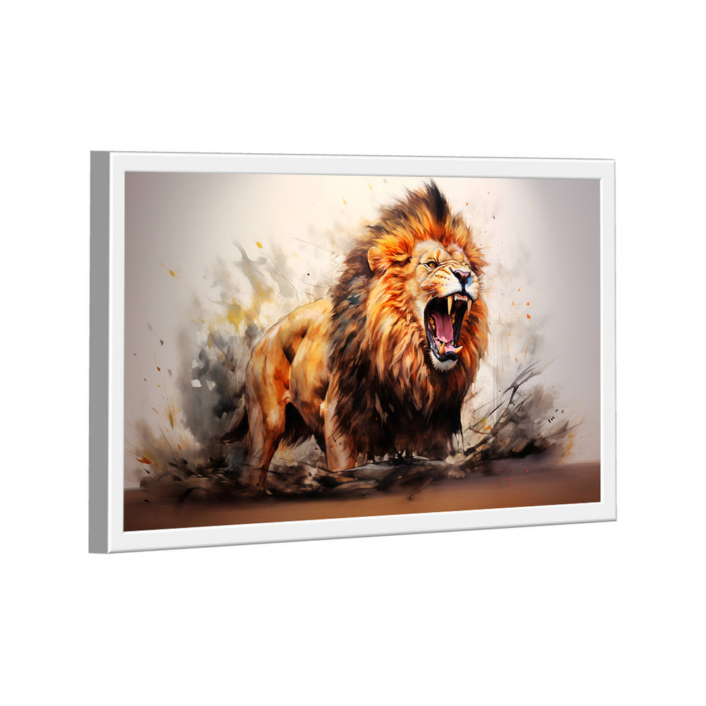 Quadro Decorativo Leão Majestoso Aquarela