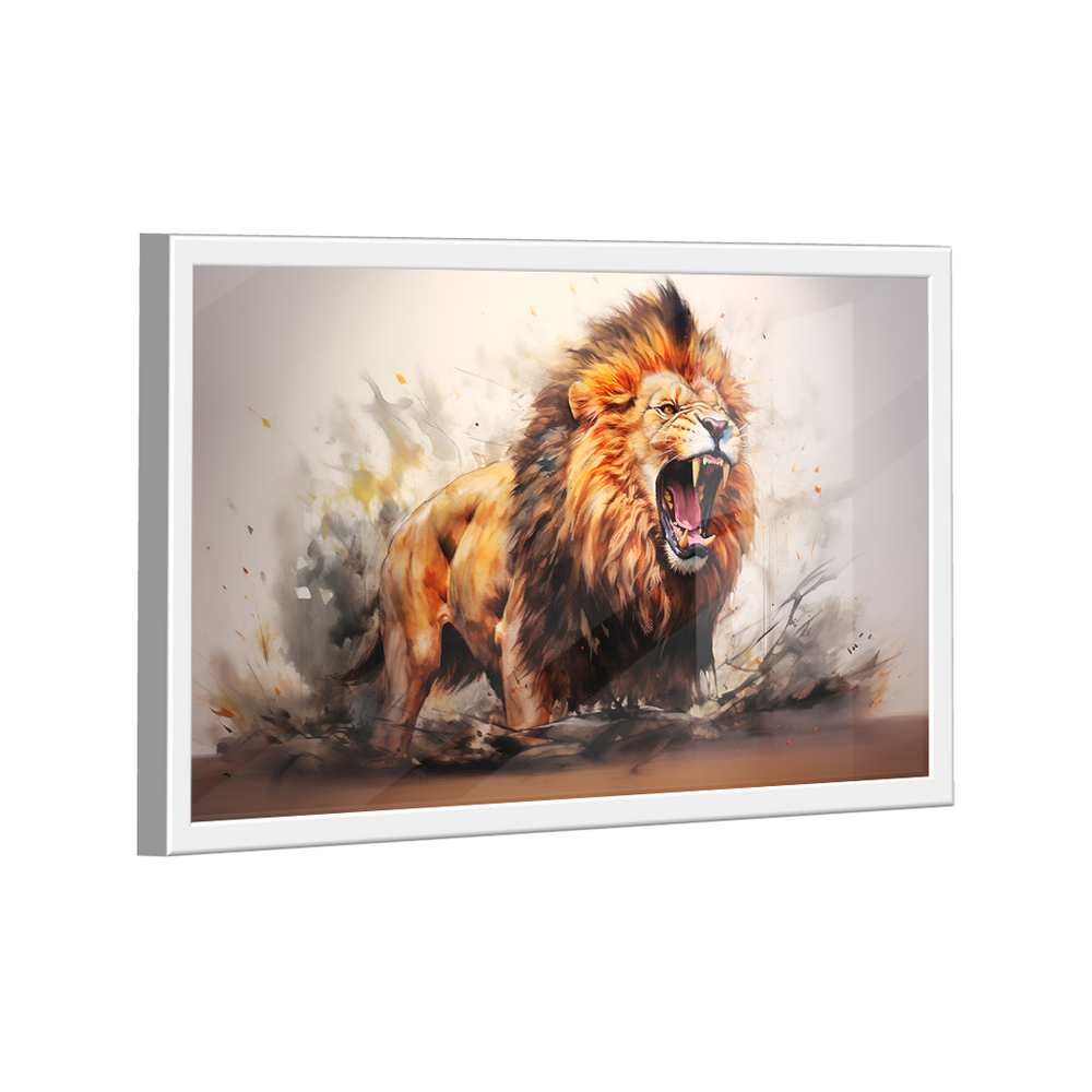 Quadro Decorativo  Leão Majestoso Aquarela