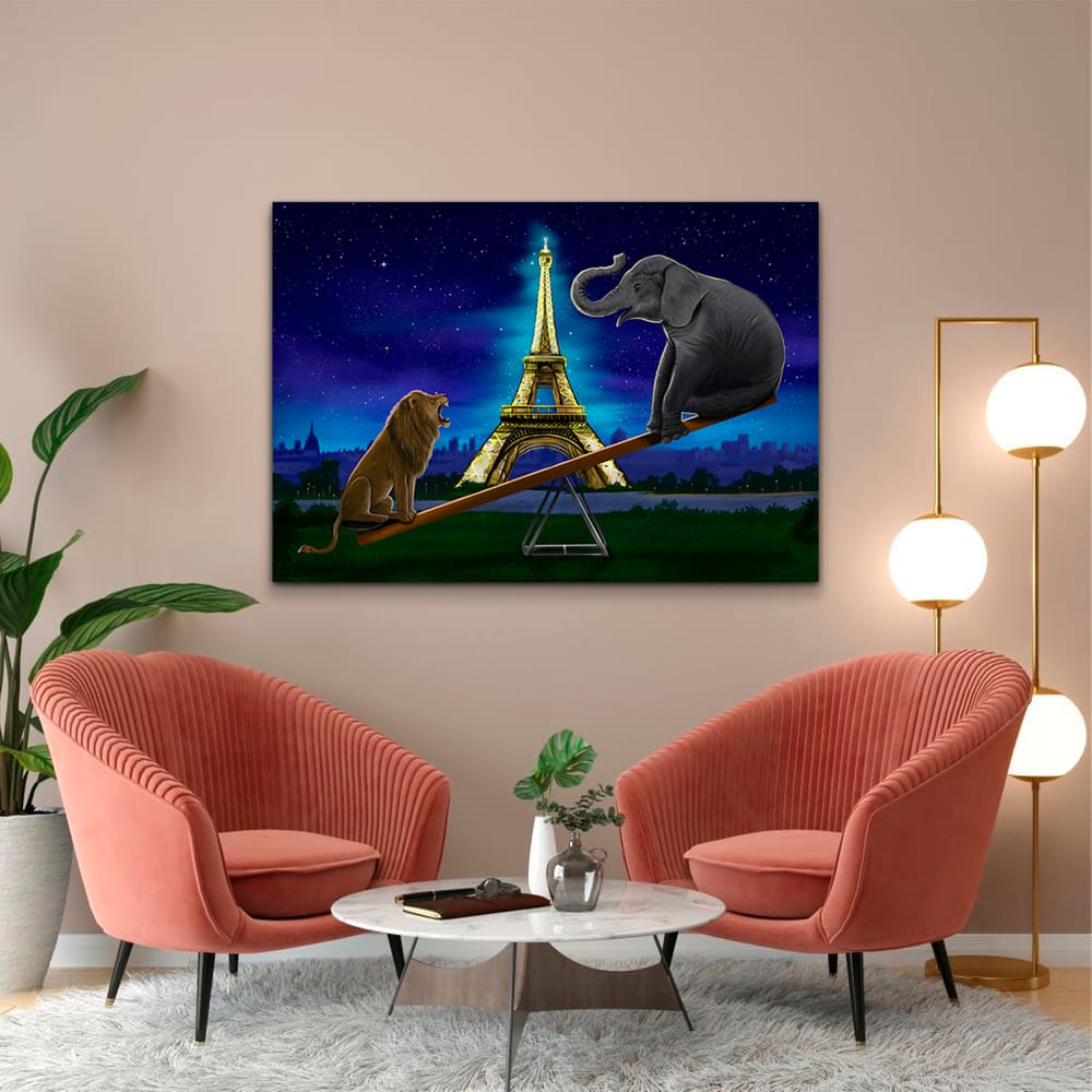 Quadro Decorativo Leão e Elefante