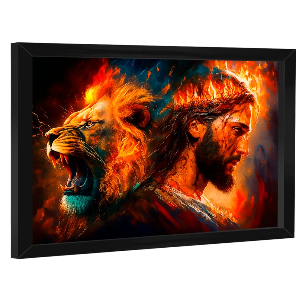 Quadro Decorativo Leão de Judá e Cristo