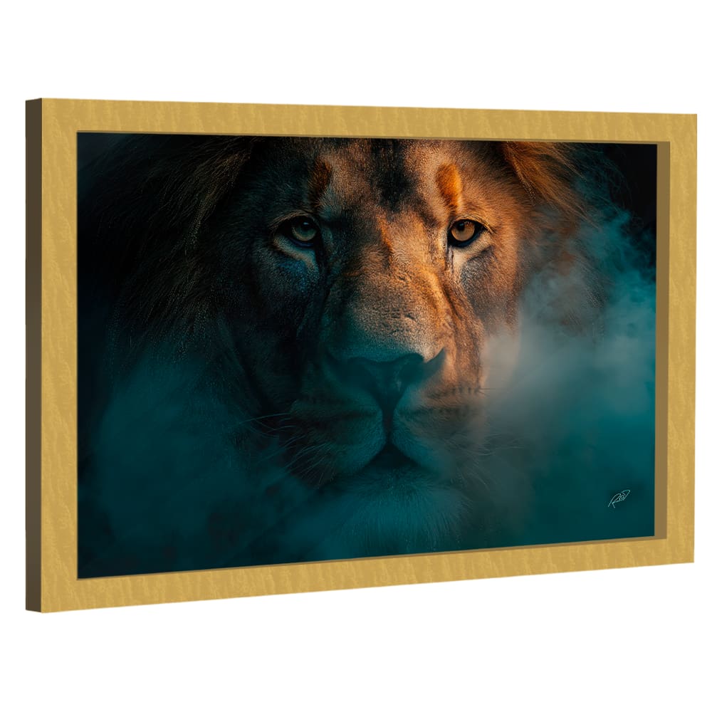 Quadro Decorativo Leão na Fumaça