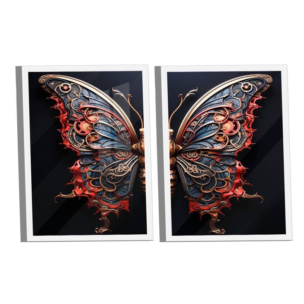 Quadro Decorativo Duo Borboleta Azul Vermelha