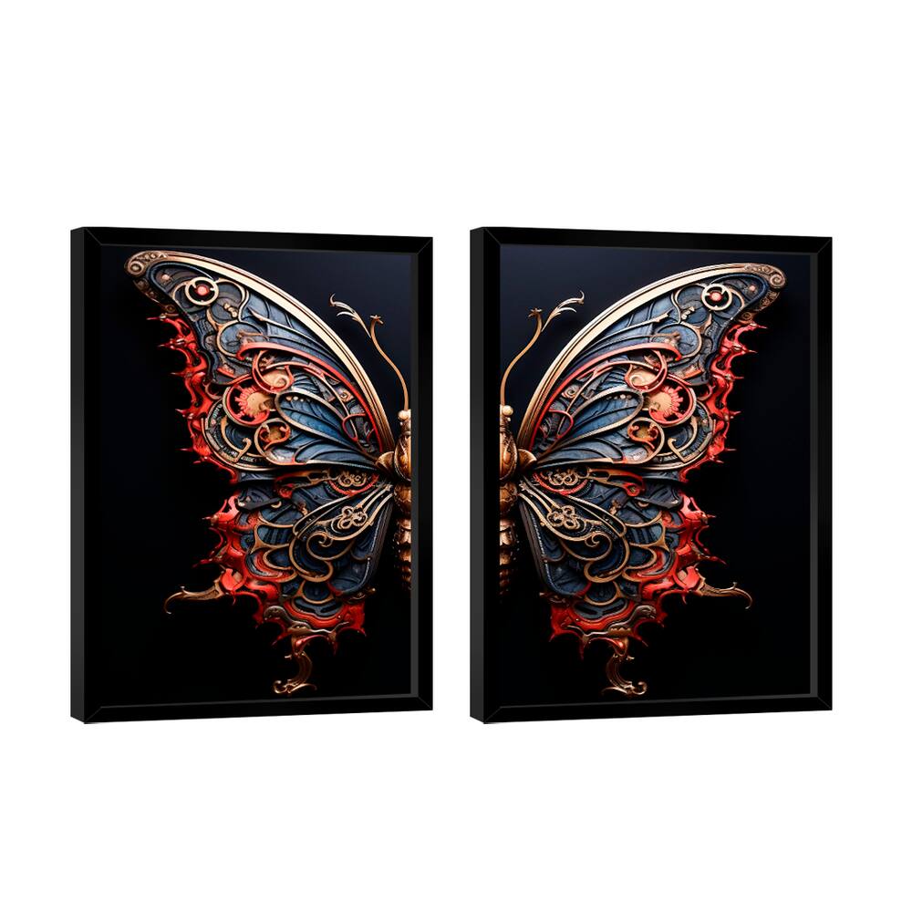 Quadro Decorativo Duo Borboleta Azul Vermelha