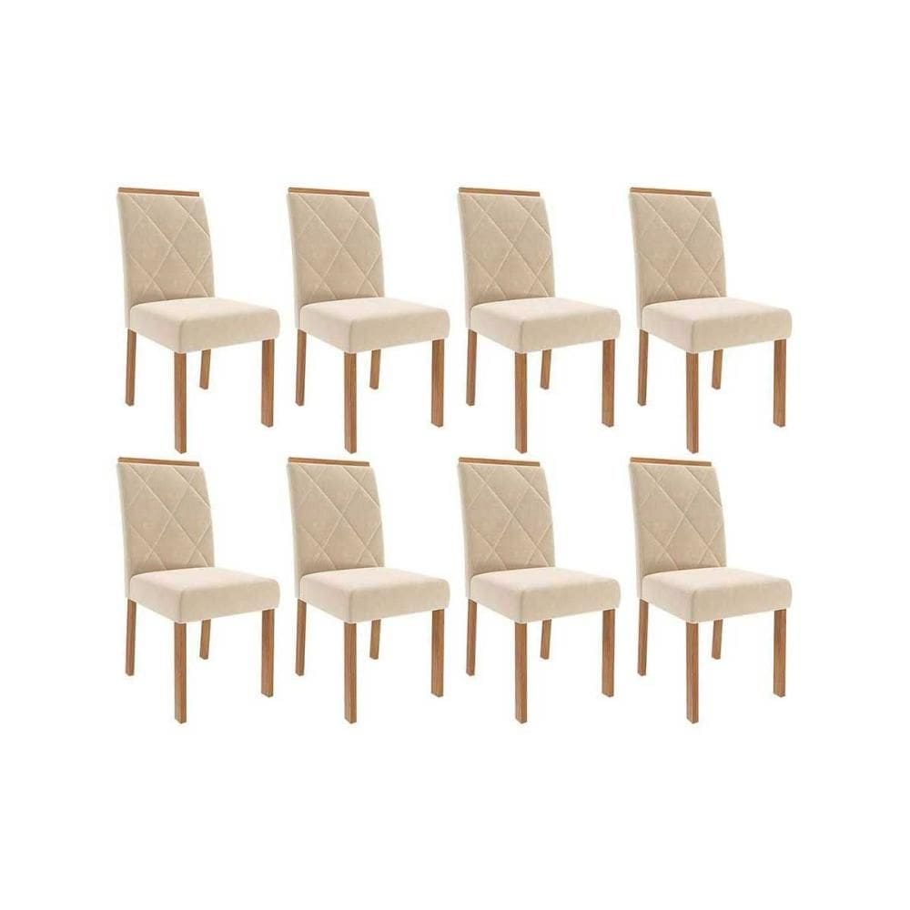 Cadeira Sala de Jantar Fernanda Wood Kit 8 Un Carvalho/Suede Nude Bege - Cimol