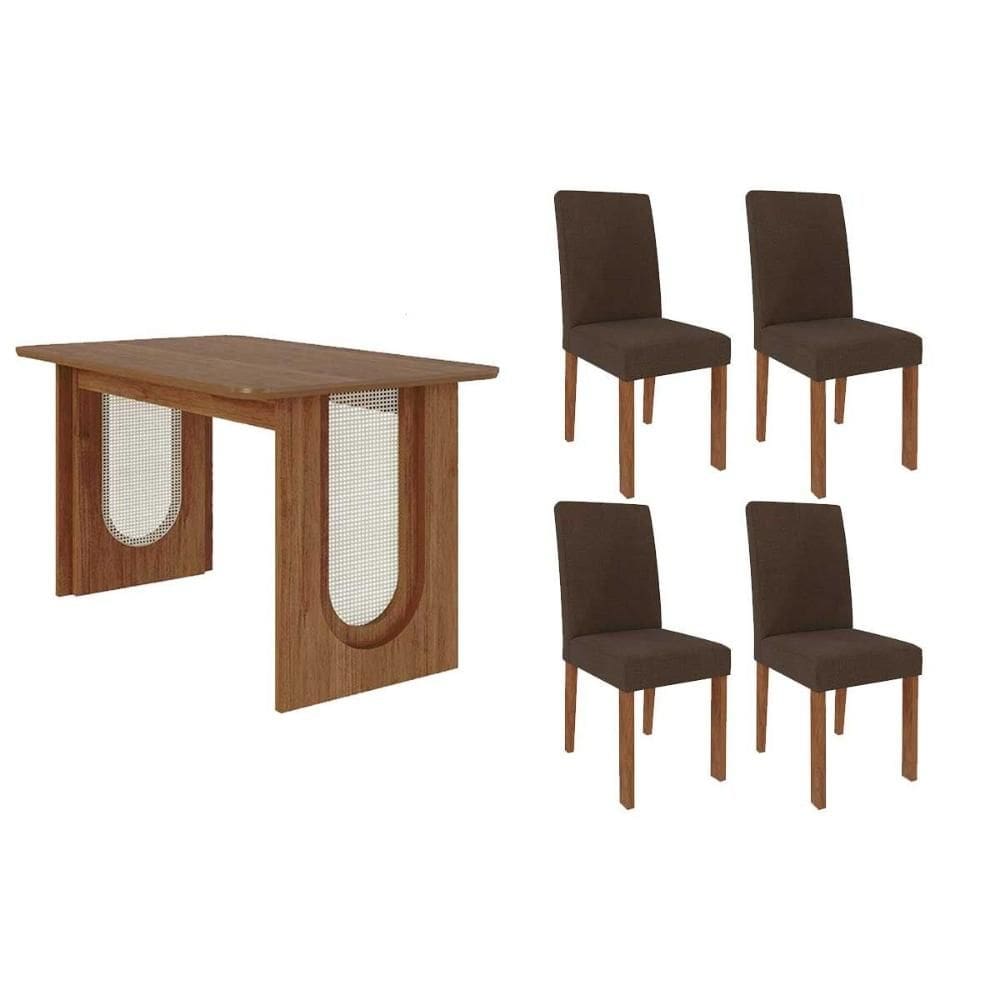 Sala de Jantar Completa Valentina Tampo Madeirado 130x80cm e 4 Cadeiras Maia Cinamomo - Cinamomo/Suede Mascavo Chocolate - Cimol