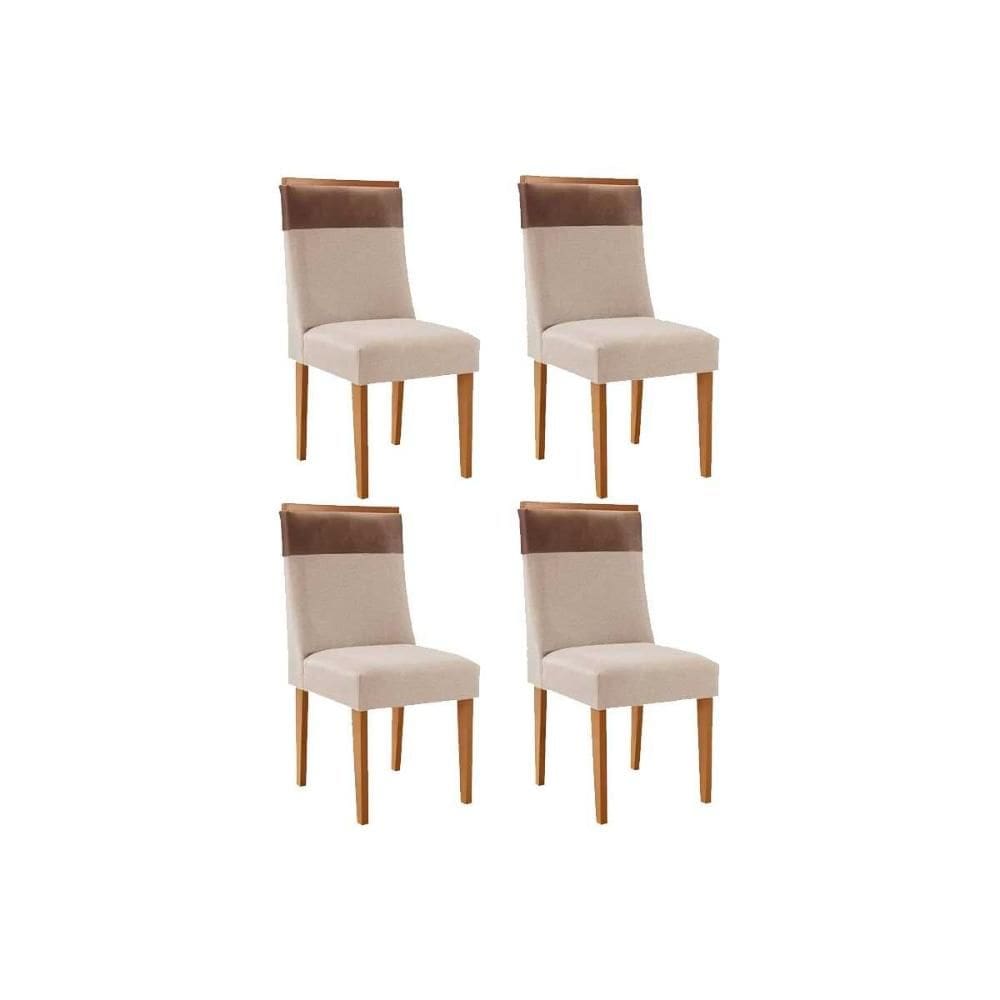 Cadeira Sala de Jantar Jaspe Kit 4 Un Naturalle/Suede Creme/Corano Capuccino - Rufato