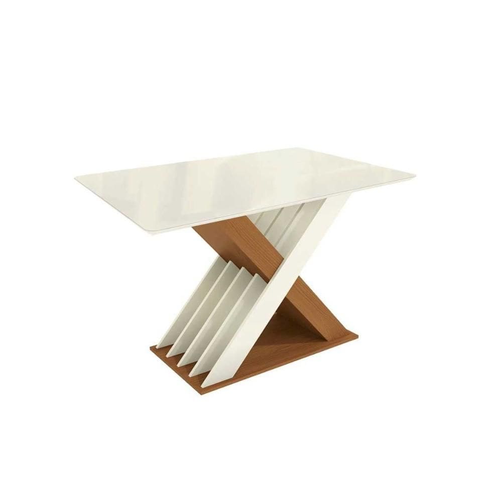 Base Mesa de Jantar Graviola c/ Tampo Madeirado c/ Vidro 120x80cm Canela/Off White/Vidro Off White - Kappesberg