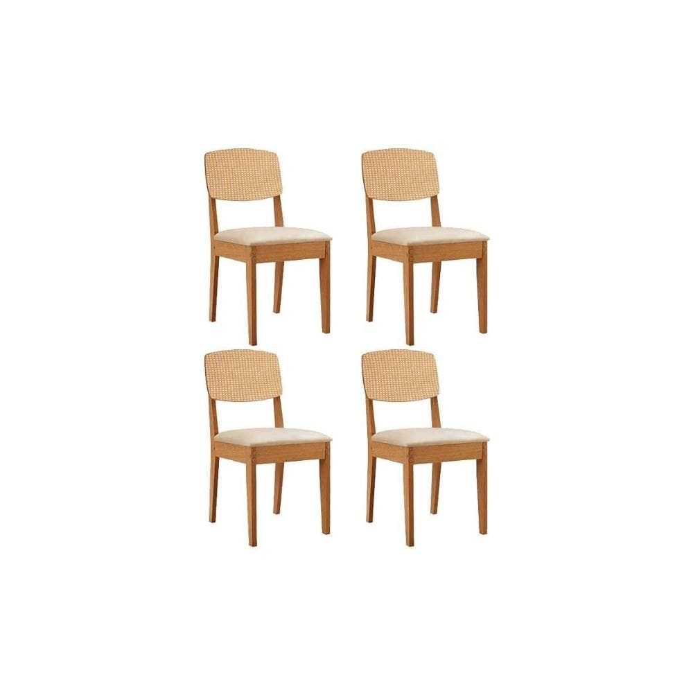 Cadeira Sala de Jantar Havana Premium Kit 4 Un Naturalle/Suede Creme - Rufato