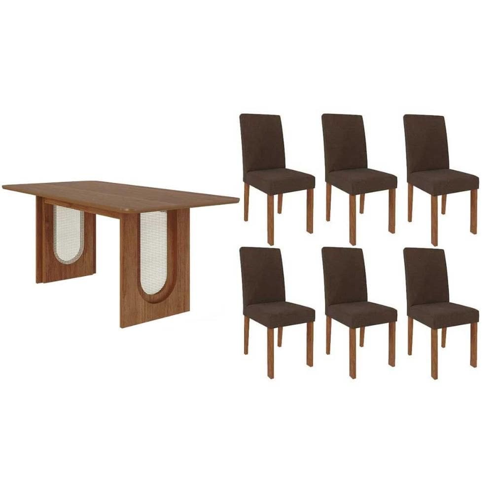 Sala de Jantar Completa Valentina Tampo Madeirado 180x90cm e 6 Cadeiras Maia Cinamomo - Cinamomo/Suede Mascavo Chocolate - Cimol